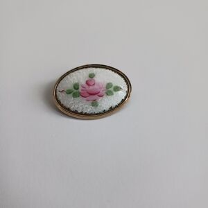Floral Glass Brooch with Gold Trim